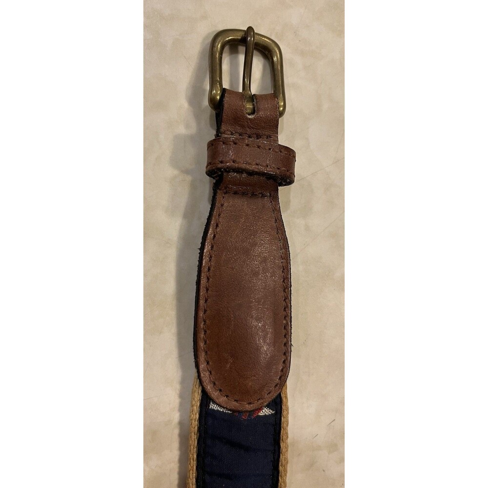 Embroidered Belt Sailboat Pattern Canvas Leather Brass Buckle Preppy Golf 28 - Picture 3 of 8